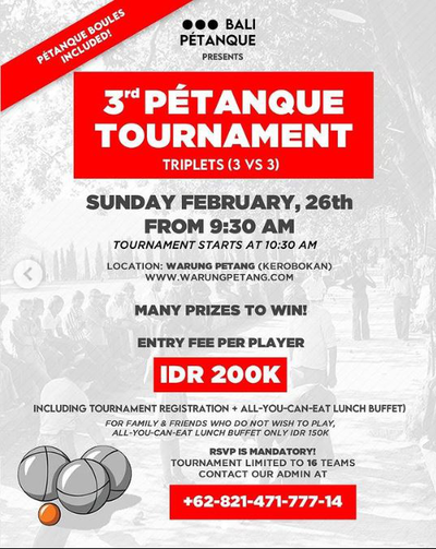 open to all petanque competition in triplet in Denpasar - Indonesia - Feb. 26, 2023