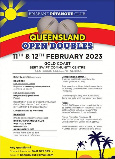 official petanque competition in doublet in Gold Coast - Australia - Feb. 11, 2023