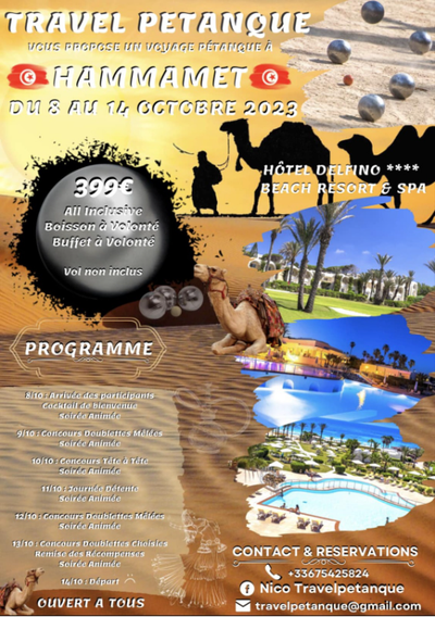 open to all petanque competition in doublet in Hammamet - Tunisia - Oct. 8, 2023