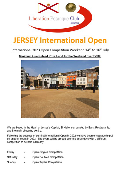 open to all petanque competition in triplet in Saint Helier - Jersey - July 16, 2023