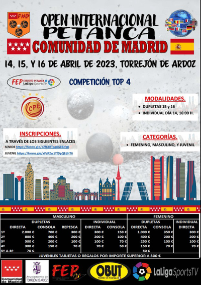 open to all petanque competition in doublet in Torrejon de Ardoz - Spain - April 14, 2023